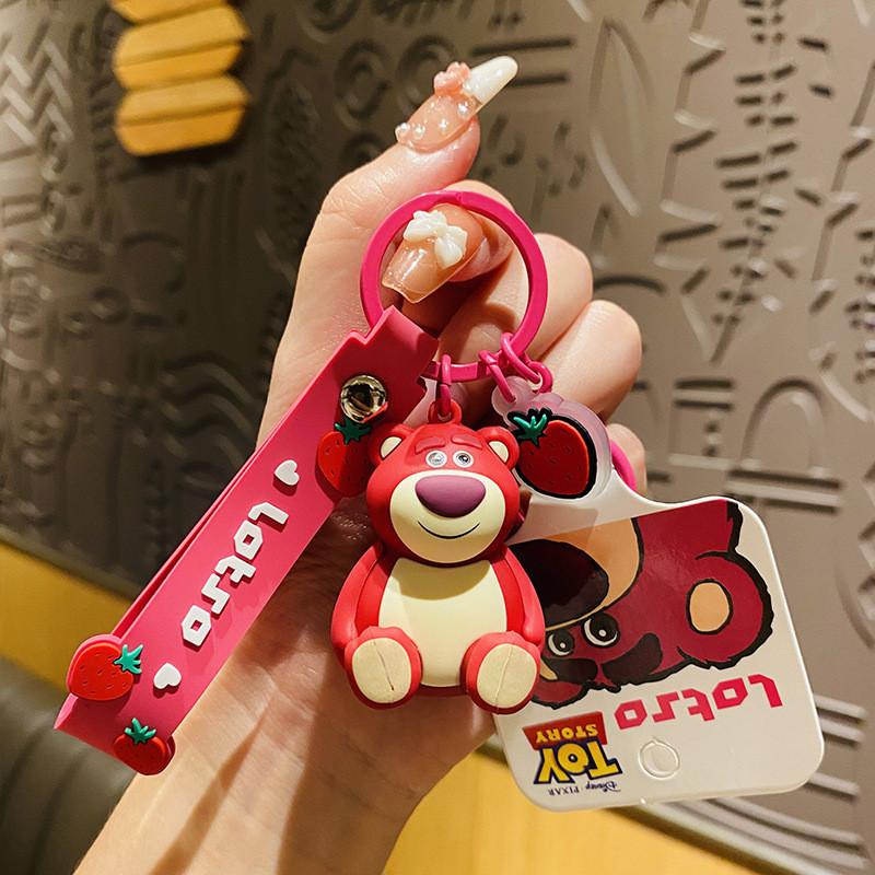 Adorable Cartoon Strawberry Bear Keychain Cute Pvc And Acrylic Pendant For Bags