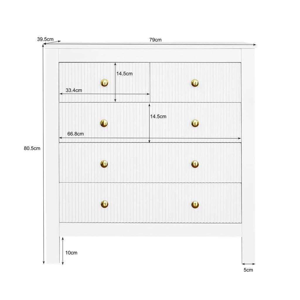 Chest of Drawers with 5 Drawers, Modern Sideboard with Storage Space, for Dining Room, Living Room & Bedroom