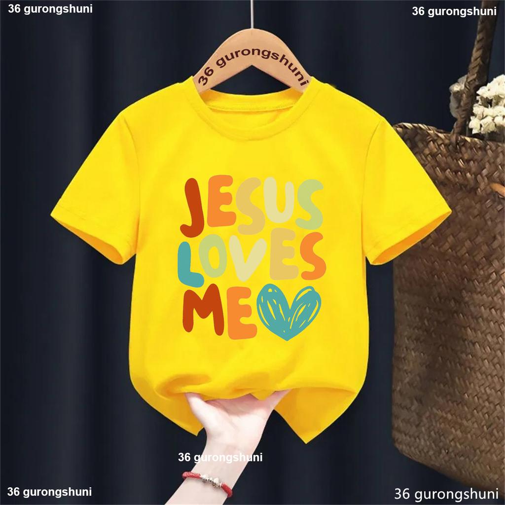 Lustiges Kawaii Kinderkleidung L Ich liebe Jesus Buchstaben bedrucktes T-Shirt Mädchen/Jungen Sommer Weiß/Schwarz/Rosa/Blau/Grau/Gelb T-Shirt