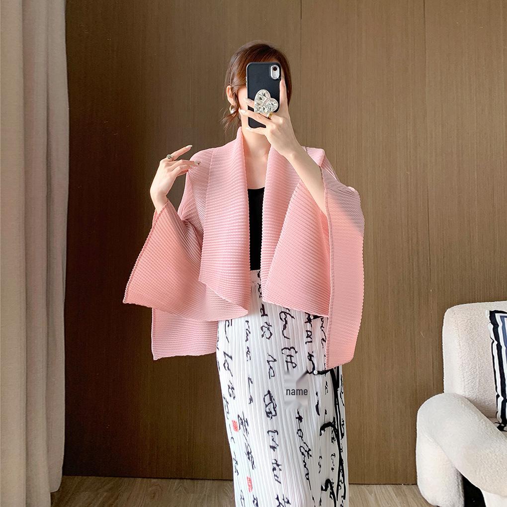 

2024 Women s Dragon Scale Pleated Cardigan Shawl for Spring & Autumn Pink