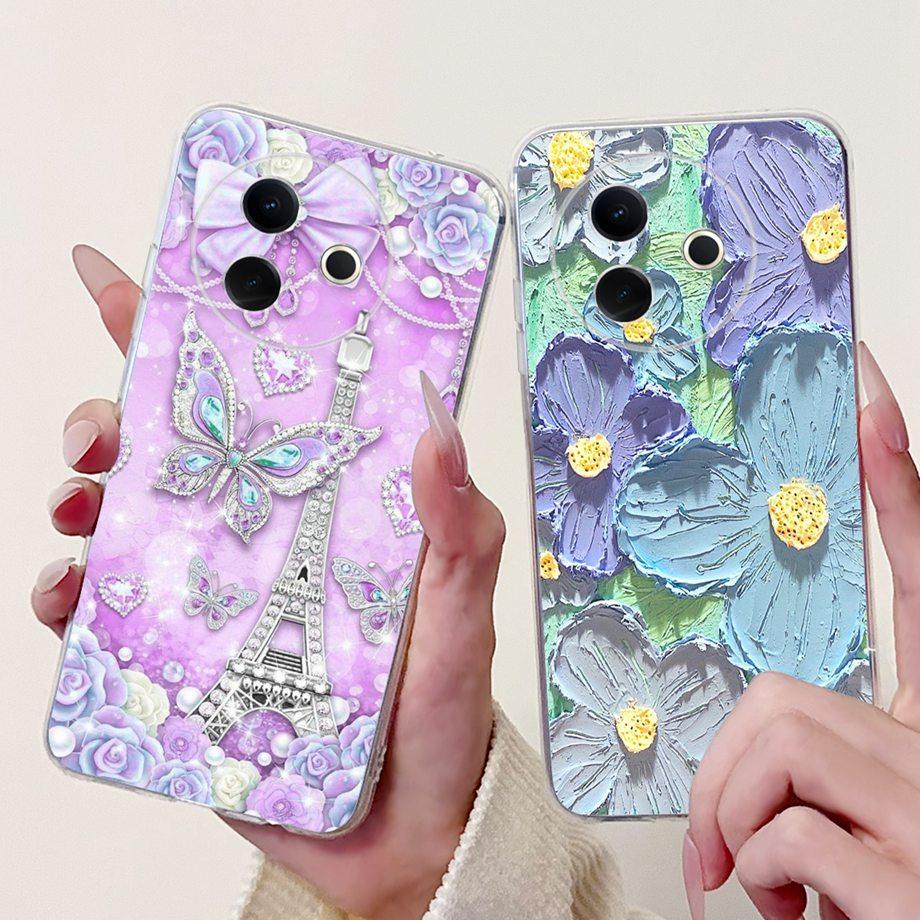 For Vivo Y39 5G Y300i 5G / Vivo V2436 V2444A Back Cover Girly Fashion Flower Butterfly Painting Case Soft Clear Silicone Funda