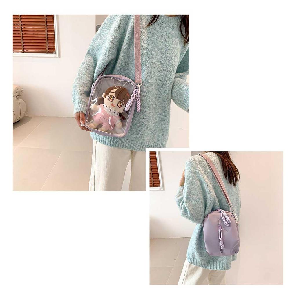 Bolsa Ita YQWIN, uma bolsa transparente pequena de 2 vias para pelúcias de 20cm. Perfeito como bolsa de ombro, nécessaire de pelúcia ou bolsa transversal. Perfeito para passeios, boneca