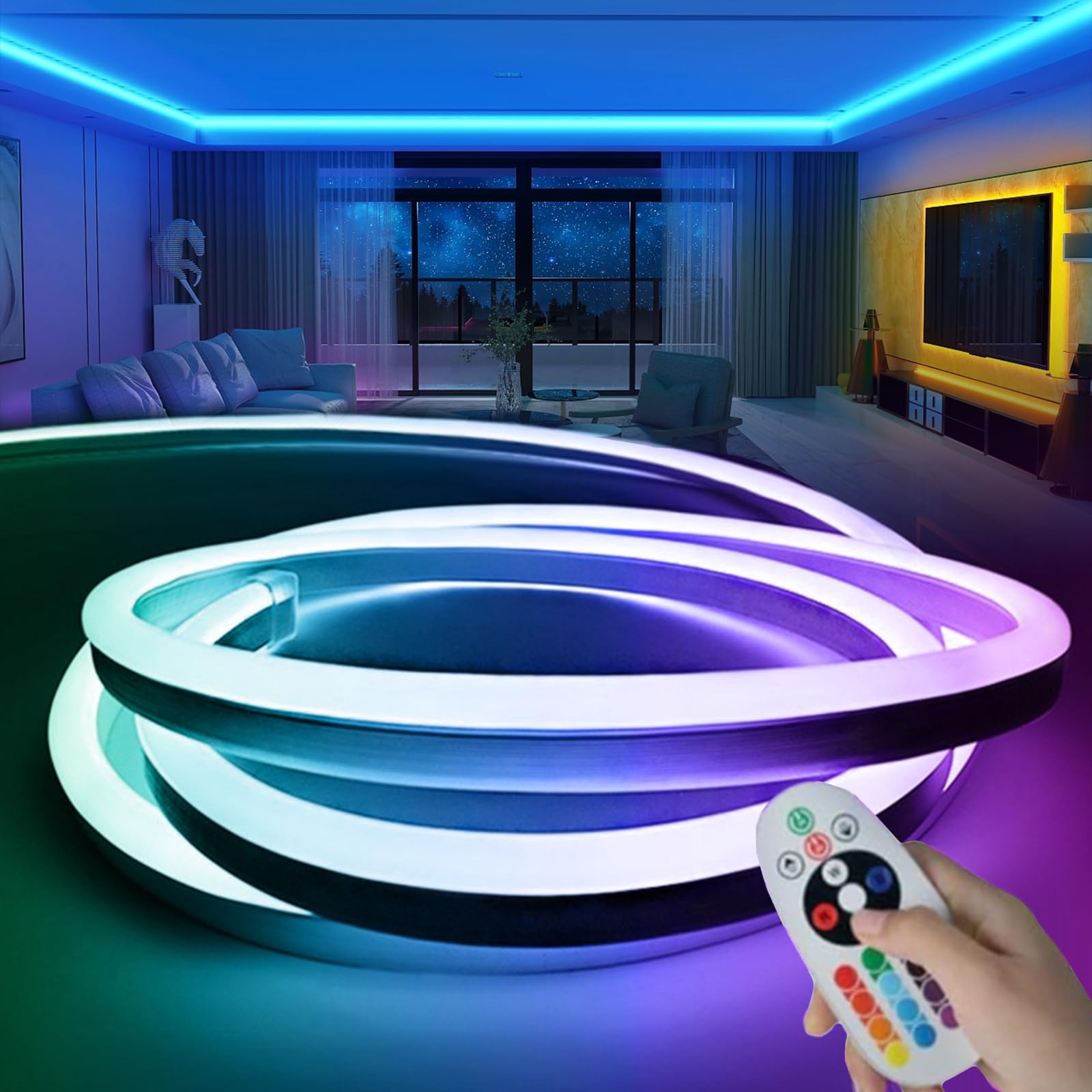 

SPAHER EL Fluorescent Tube LED Strip Light, AC100V, RGB, Waterproof, 2024 New Development, Neon Light Remote Control, Dimmable, Color Adjustable,