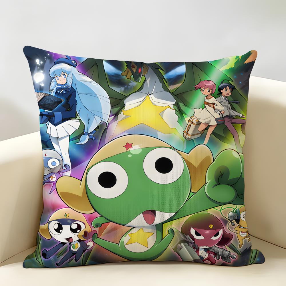 Cartoon Keroro Gunsou Frog Cushion Cover Natural Linen Organic Fabric DoubleSided Printing Room Sofa Decor Pillow Case
