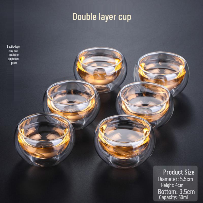 Double-Layer Heat-Resistant Glass Tea Cup with Handle for Kung Fu Tea
