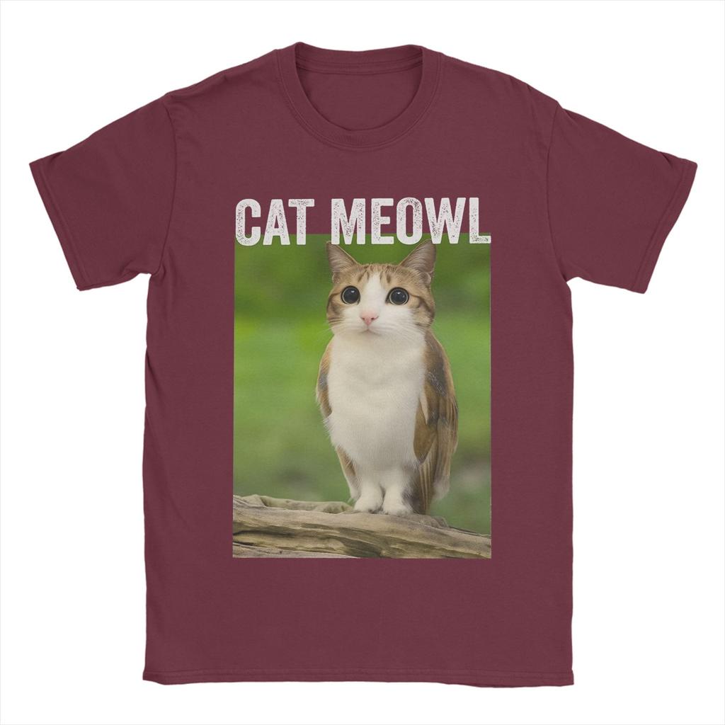 Men's T-Shirt Cat Meowl Funny Cat Owl For Animal Lovers Pure Cotton Tee Shirt Short Sleeve T Shirts Round Neck Clothes Gift Idea