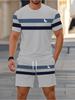 Casual Stripe Printed T-Shirt Shorts Loose Men's Short Sleeve Tee Elastic Waist Shorts Set Sports Clothes
