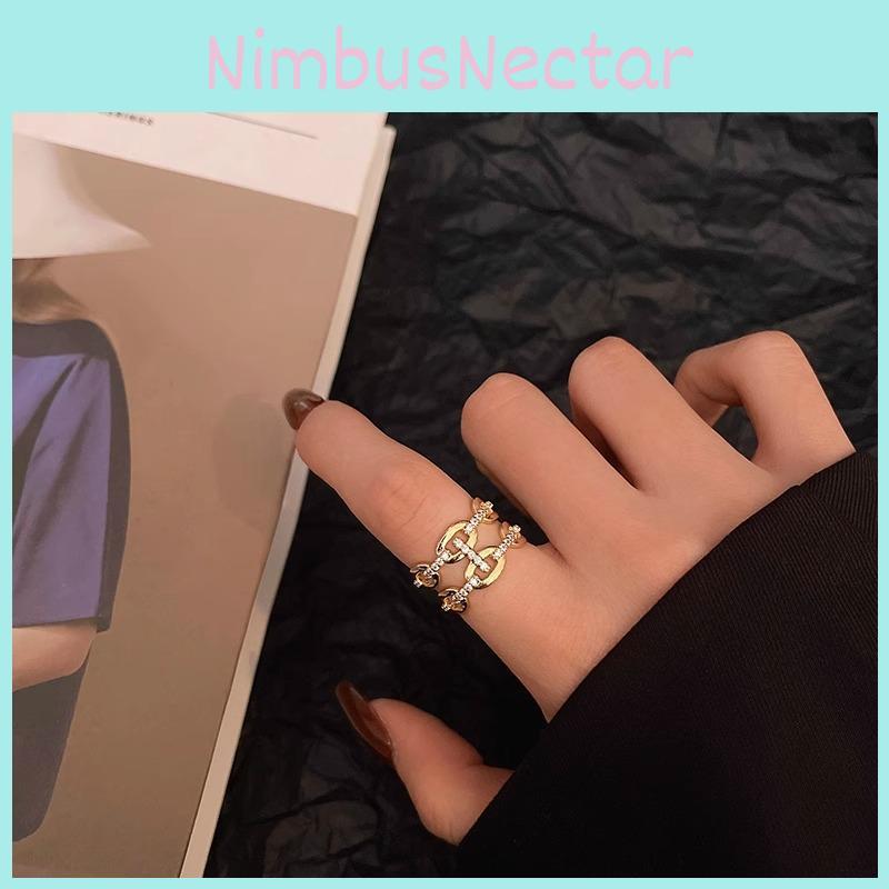 Elegant Adjustable Copper Ring With Geometric Design And Sparkling Zirconia For Women