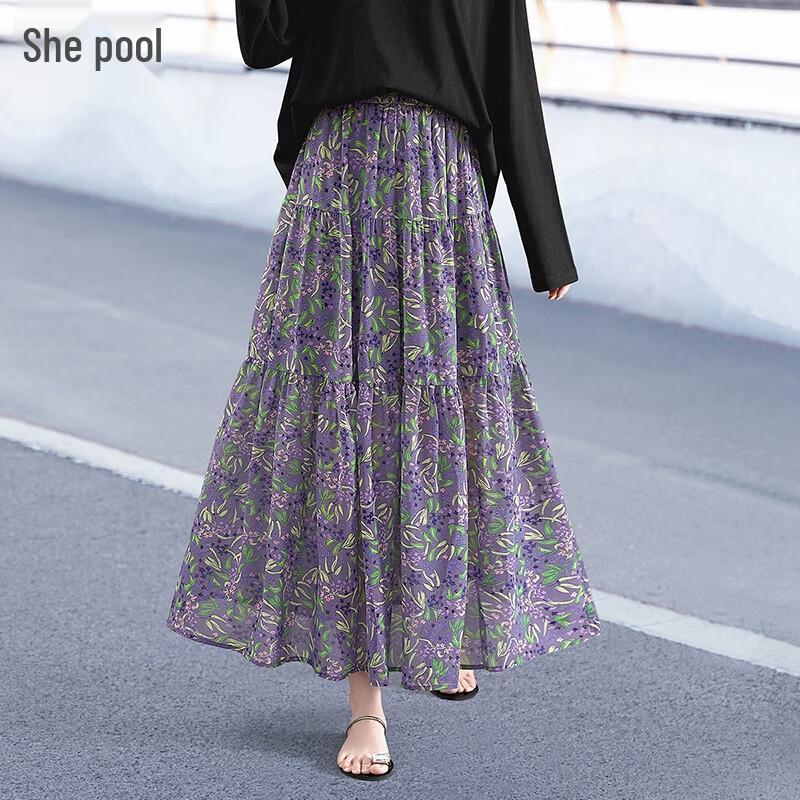 Women s Floral A-line Maxi Skirt L