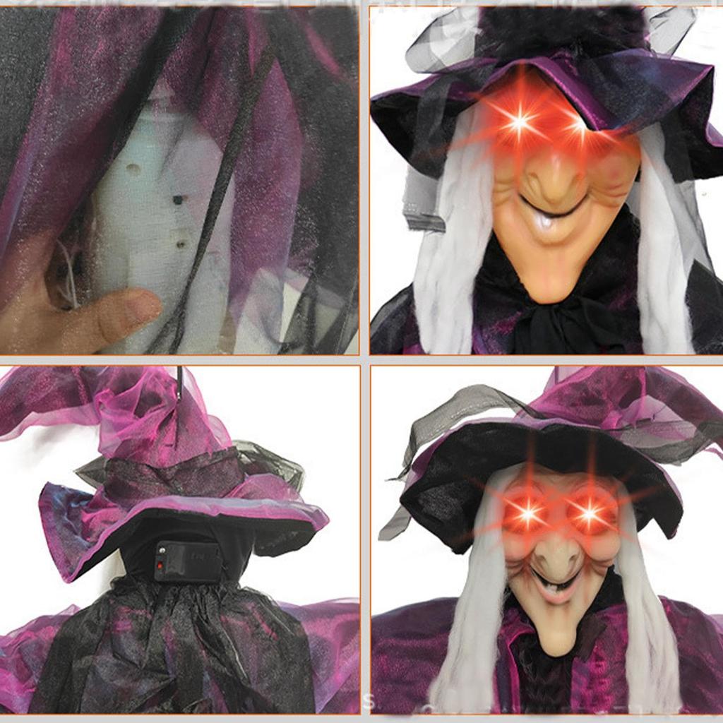 Nicro Hot Selling Latex Witch Ghost with Hat Hanging Pendant Haunted House Horror Glowing Long Hair Halloween Decorations