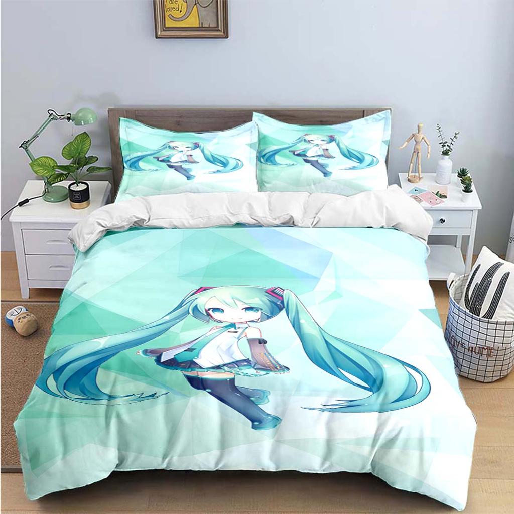 Comforter Cartoon Kawaii Virtual Singer H-Hatsune-Miku Bedding Sets Bed Supplies Set Bed Comforter Set Bedding Set Gift