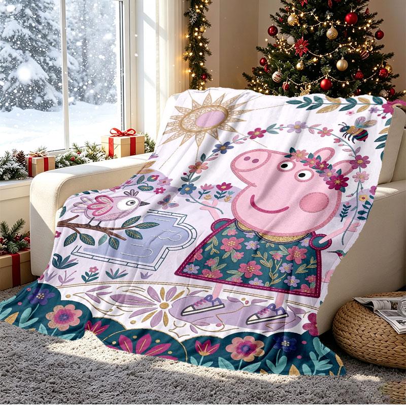 Peppa Pig Pattern Blanket for Home Decoration, Bed, Sofa, Car Travel, Camping, Suitable for All Seasons, Birthday Christmas Gift