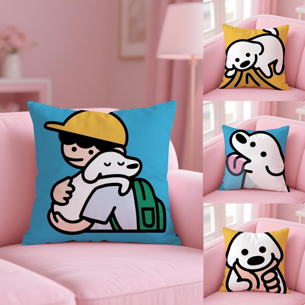 Korea M-Matsui Cute Dog Cushion Cover Plush Fabric Soft Double-Sided Printed Sofa Warm Winter Home Gift Pillow Cover