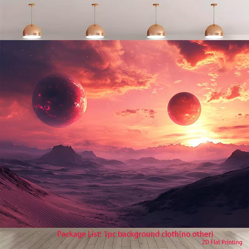 2D Fantasy Mars Planet Landscape Home Decoration Backdrop