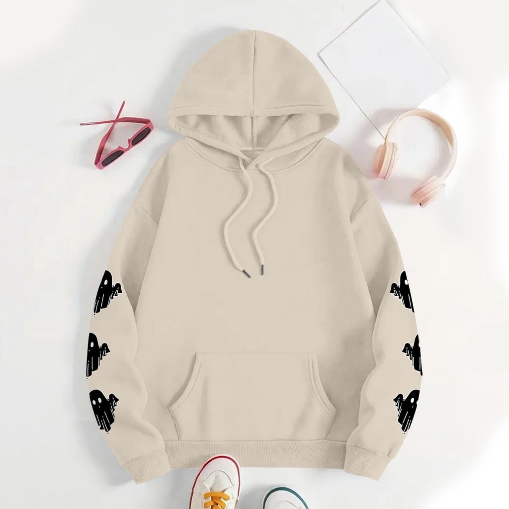 Sweat-shirt à capuche et manches longues pour femme, imprimé dégradé, ample