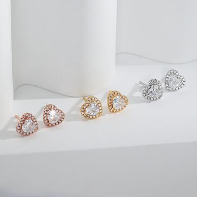 Flash Diamond Single Diamond Peach Heart Stud Earrings, Simple Little Princess Love Beating Heart Shape Small Fresh and Sweet Love Stud Earrings