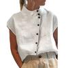Col Montant Manches Courtes Raglan Chemise Femme Patte de Boutonnage Diagonale Manches Courtes Été Fine Couleur Unie Lâche T-shirt Top Streetwear