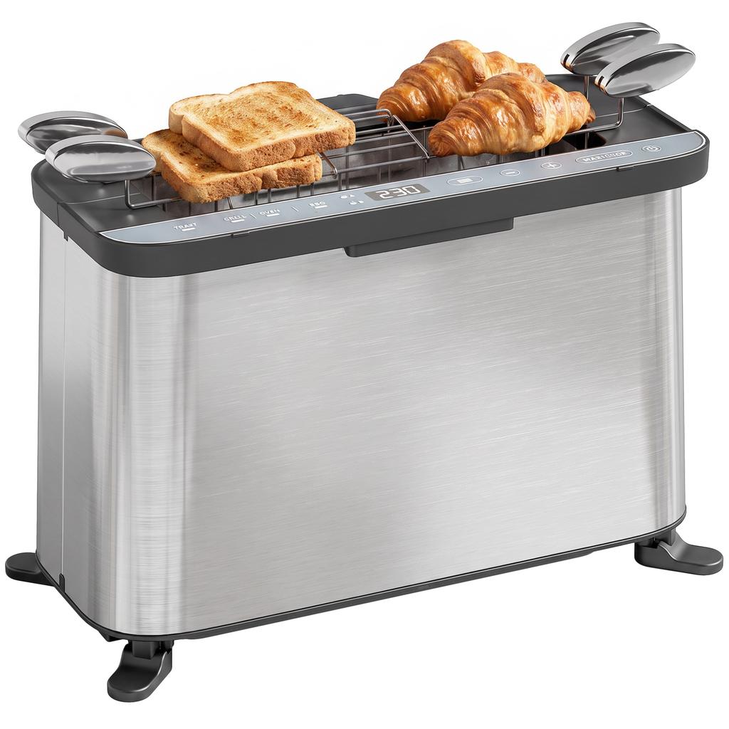 3-in-1 Electric Mini Oven, Long Slot Toaster and Tabletop Grill, with LED Display, 60 Min Timer, Stainless Steel, 1700W