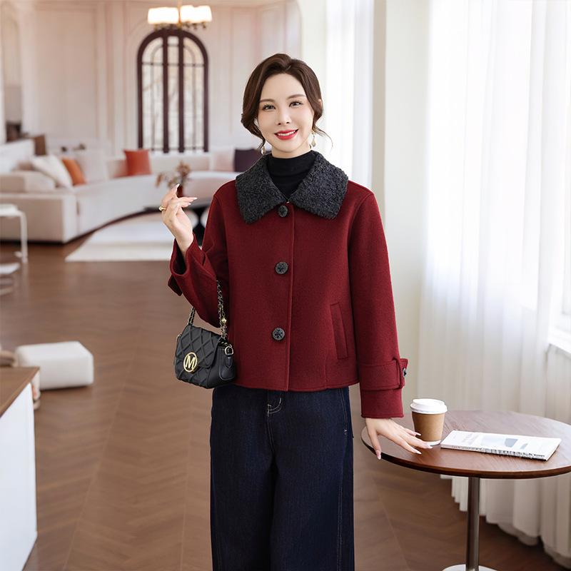 Women s Maternity Faux Wool Coat - Stylish Autumn/Winter, Large Lapel, Loose-Fit, Petite Jacket XL (60-65 kg) вино красного