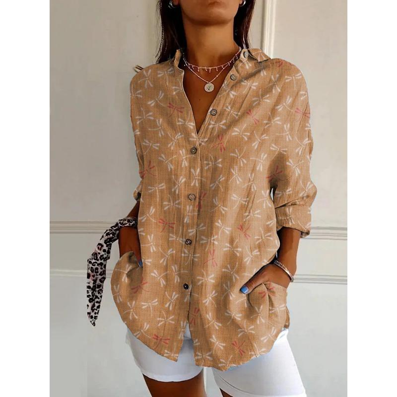Women Casual Print Shirt Summer Elegant Long Sleeve Button Tops Shirts Womens Clothing