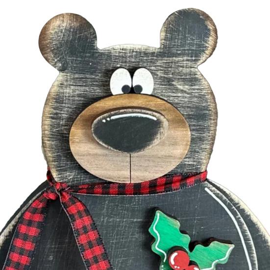 Bear Ornament Wooden Block Rustic Bear Sign Cartoon Xmas Bear