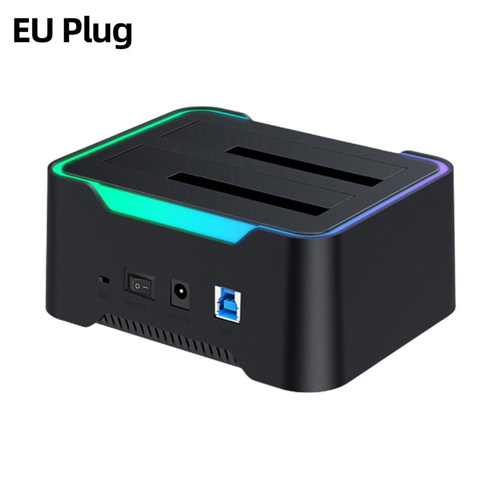

12V 3A USB 3.0 To SATA Dual Bay RGB Lamp Effect HDD Docking Station for 2.5/3.5 HDD SSD Hard Drive Enclosure Docking Station