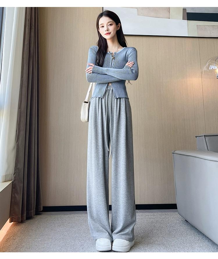 Petite High-Waisted Wide-Leg Glutinous Rice Pants - Women's Slimming Straight-Leg Spring/Autumn Floor-Length Pants