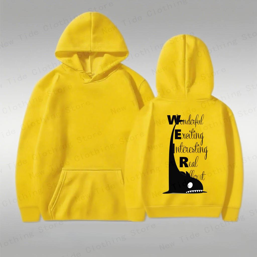 Men's Cotton Hoodie For Autumn Winter With "WEIR" Acronym & Cute Shark Graphic, Perfect For Trendy Cold - Weather Style