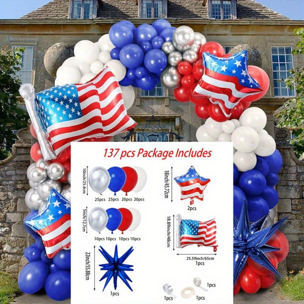 

137pcs Independence Day Balloon Set American Flag Aluminum Film Balloon July 4th American Day or Themed Party Decoration Other