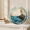 Textured Ocean Art for Home Lighthouse Sea Glass Wall Ornament, Hand Assembled Shells And Tumbled Entryway Seaside Focal Point Decor,