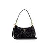 Teri 24 Gold Logo Pailletten Reißverschluss Beschläge Steckplatz Tasche Damen Handtaschen Schwarz CO951-IMBLK