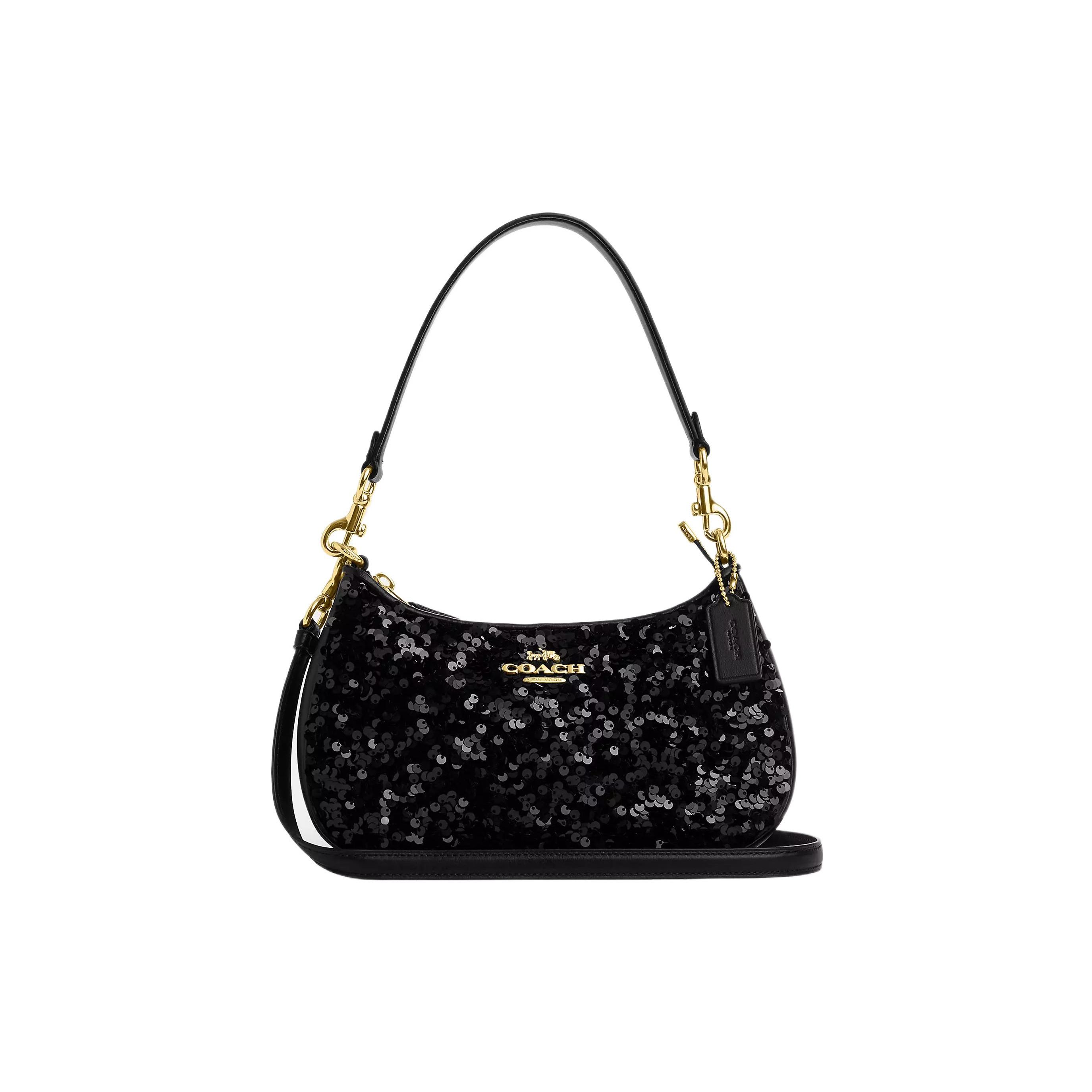 

Coach Teri 24 Gold Logo Sequin Zipper Hardware Slot Bag Women Handbags Black CO951-IMBLK Basic Set (Bag+Dust Bag)
