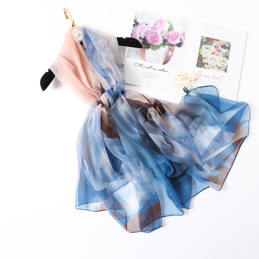 2025 Fashion Silk Scarf Women Foulard Thin Stoles Beach Travel Tippet Floral Long Veil Shawl Luxury Scarves Soft Premium Pareos