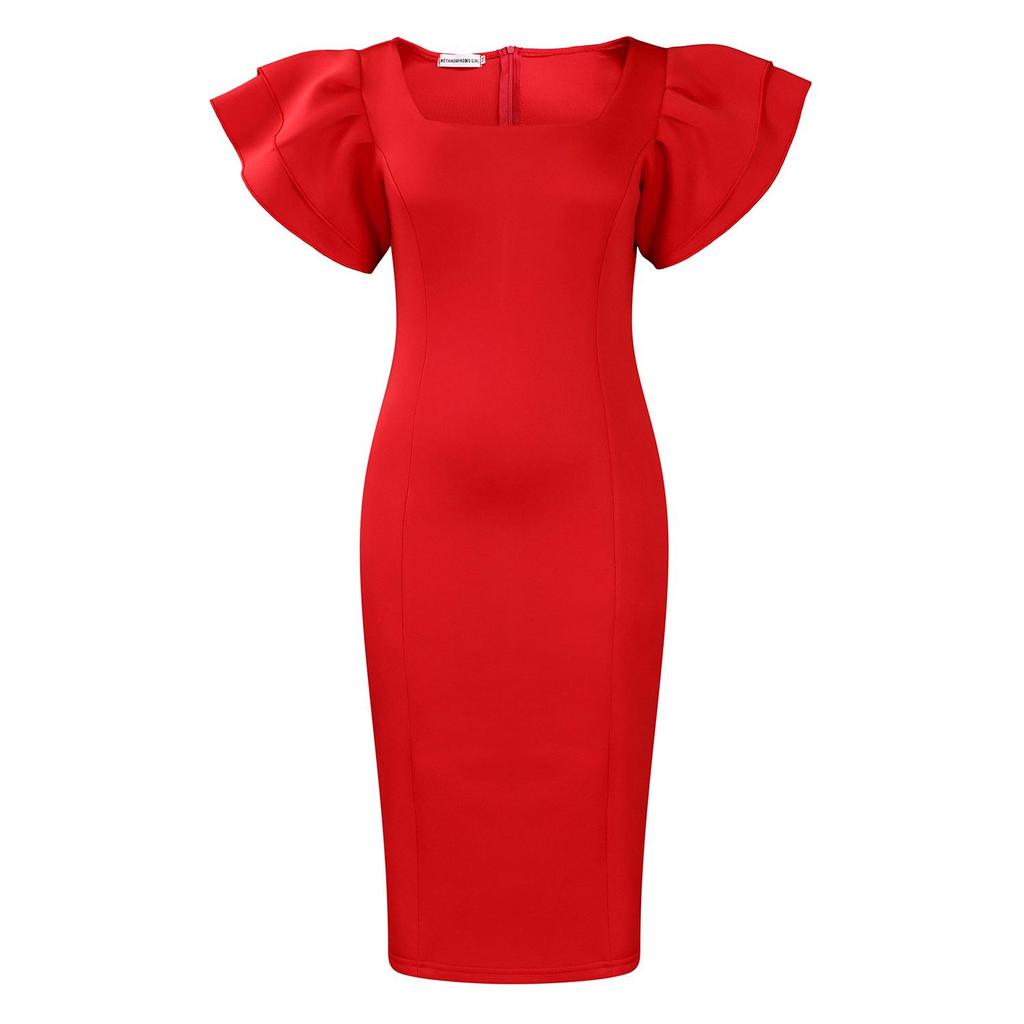 D3282 Women's Square Collar Ruffle Sleeve Commuter Party Dress
