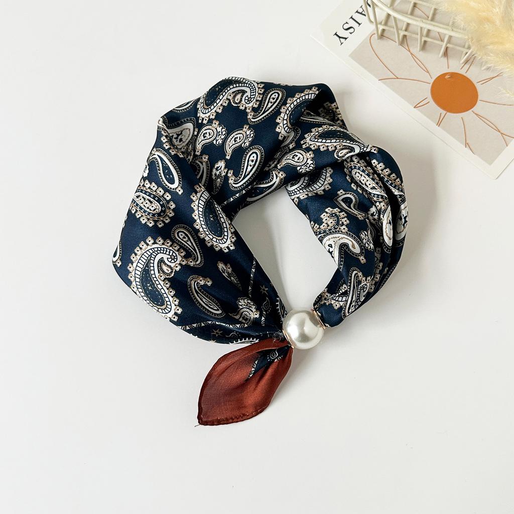 Scarf Magnetic Silk Collarbone Pearl Neck Scarf Thin Lazy Pendant Chain Buckle Bandana Handkerchief Foulards Femme Accesories