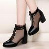 2026 Elegant High Heels Mesh Bow Summer Shoes High Heel Women Sandals Fish Mouth Black Leather Sandal Ankle Boots Luxury Fashion