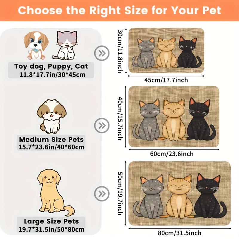 Pet Feeding Anti-slip Mat Prevent Splashing Cat Feeding Mats Easy To Clean Cartoon Cat Pattern Absorbent Mat 80*50cm