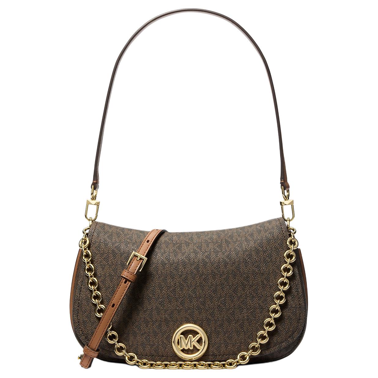 

Michael Kors MK Nolita Full Flap Magnetic Closure Removable Adjustable Shoulder Strap Coated Canvas Medium Shoulder Bag 30R6GY5S2B-BROWN/ACORN Shopping Bag Set(Basic Set+Shopping Bag)