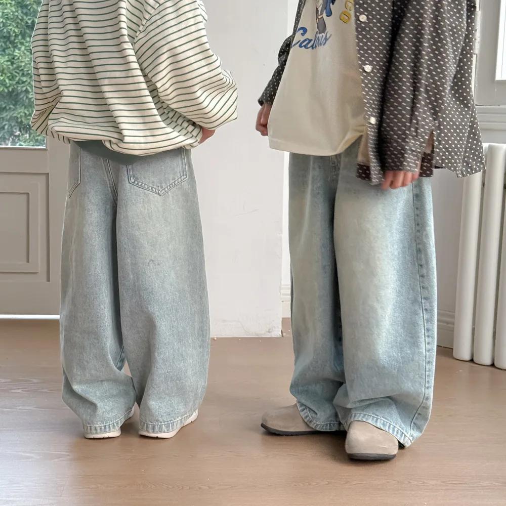 Children's Pants Spring Edition Boys and Girls Korean Color Casual Denim Straight Leg Pants Children's Loose Wide Leg Pants