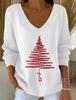 2025 3D Print V-Neck Drop Shoulder Christmas Pullover for Women