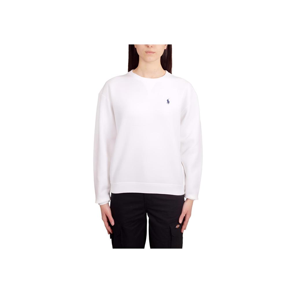 Polo Ralph Lauren FW23 Solid Color Equestrian Logo Blended Knit Crewneck Loose Sweatshirt Women sweatshirt White 211943006-001