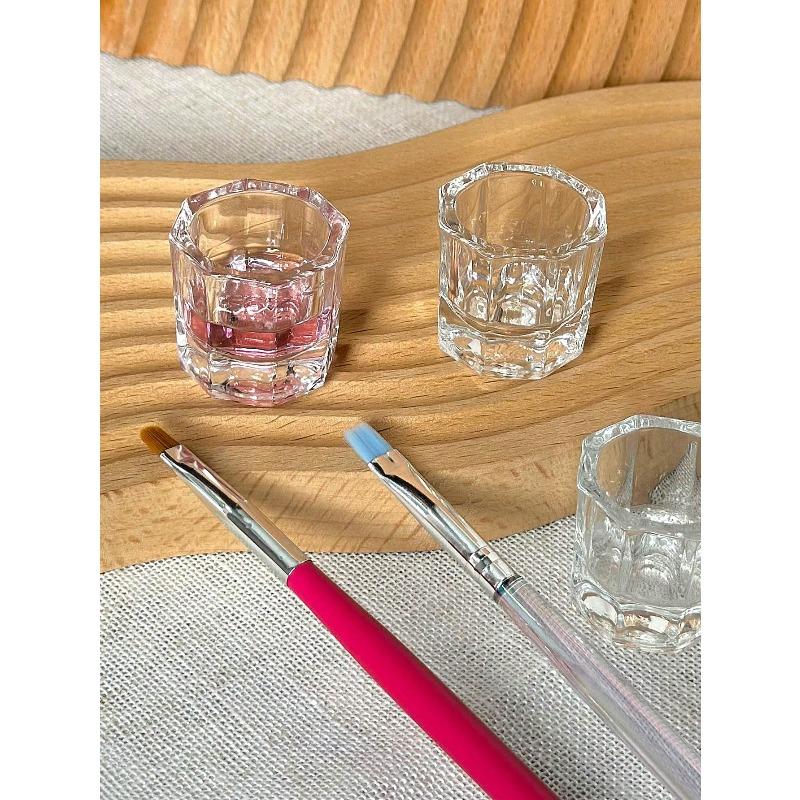 1pcs Octagonal Glass Cup With Thick Bottom Transparent Nail Art Brush Cleaning Cup Nail Art Tools For Holding Crystal Liquid And Brush Cleaning Cup
