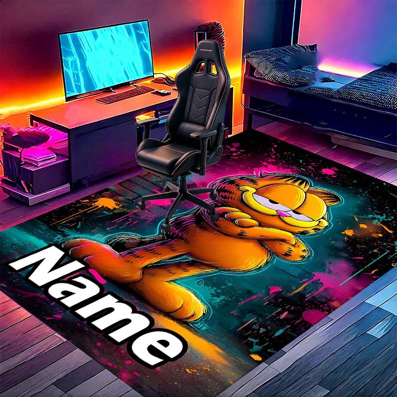 Custom Name Personalized Garfield Print Carpet, Versatile Home Decor Rug, for Playroom, Apartment, Balcony, Entryway, Hallway Gift