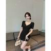 Spice girl pure desire style sexy low cut thin hip skirt children summer temperament design sense mesh short sleeve dress