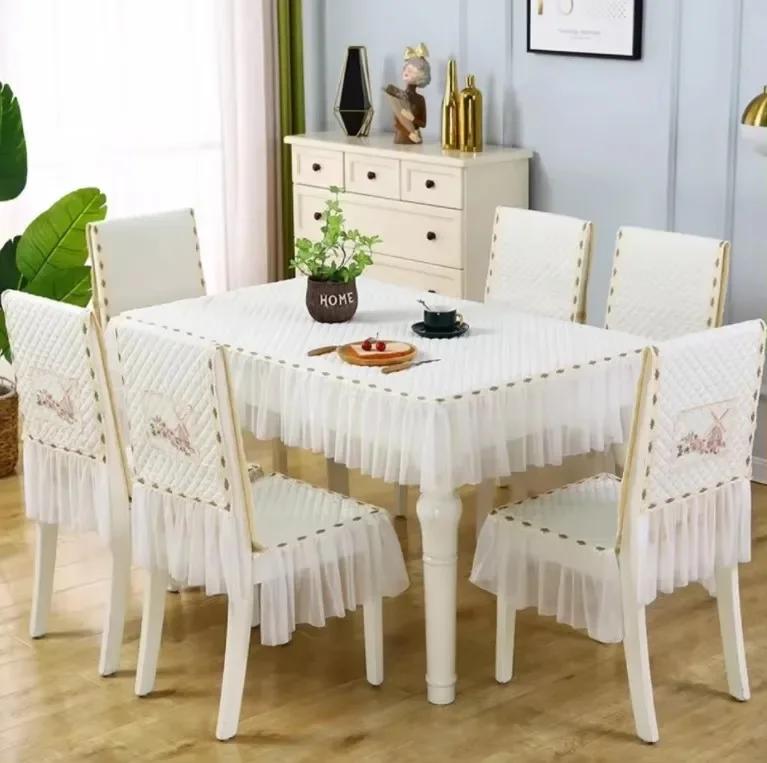 Lace Skirt Hem Chair Cover European Style Dining Table Cloth Cushion Flat Printed Tablecloth Fabric Art Stool Cover Cloth