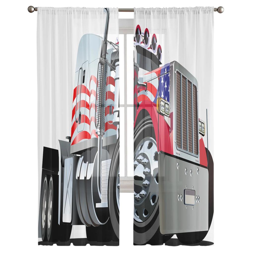 Cartoon Truck White Sheer Curtains Living Room Window Tulle Curtains For Bedroom Kitchen Home Decoration Voile Drapes