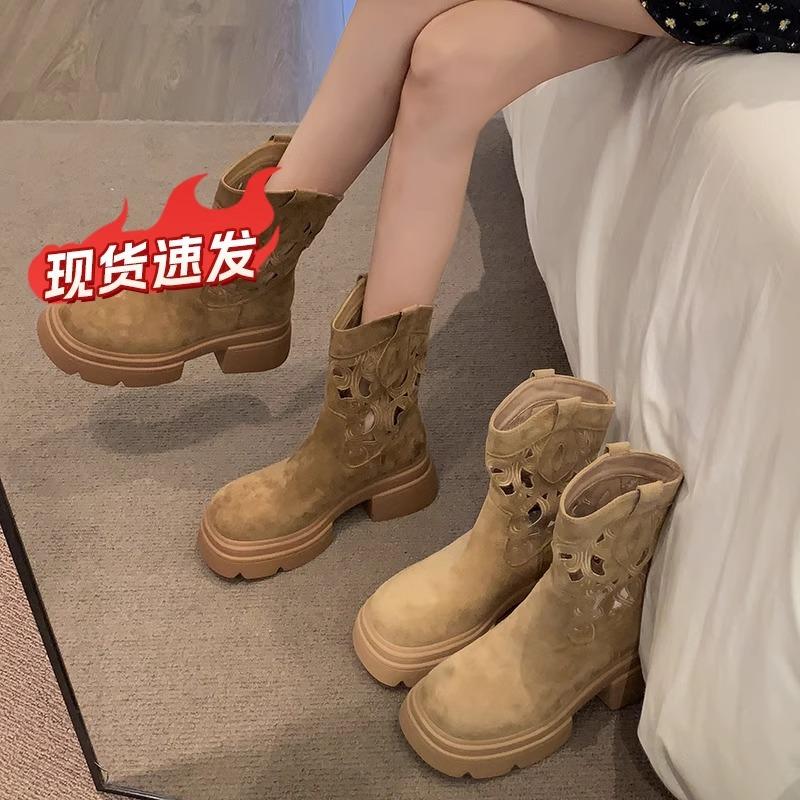 Short Boots Women's 2025 Autumn New Fashion Korean Version Denim Thick Sole Heightened Western Autumn Martin Boots Autumn