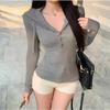 Minimalist Slim Fit Hoodie: Spring/Autumn Long Sleeve, Waist-Hugging, Half Button Top for Women