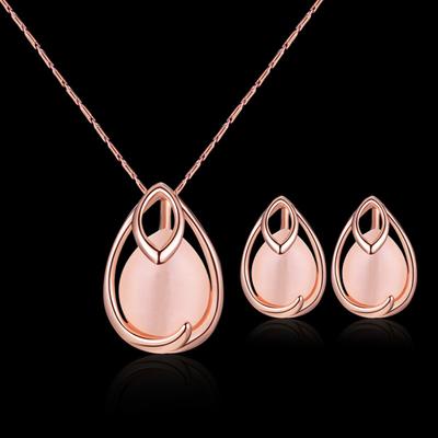 Water Drop Shape Faux Opal Pendant Necklace Earrings Wedding Bridal Jewelry Set
