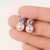 Huitan Dainty Women Imitation Pearl Stud Earrings Silver Eternity Wedding Earrings Daily Wear Temperament Elegant Jewelry
